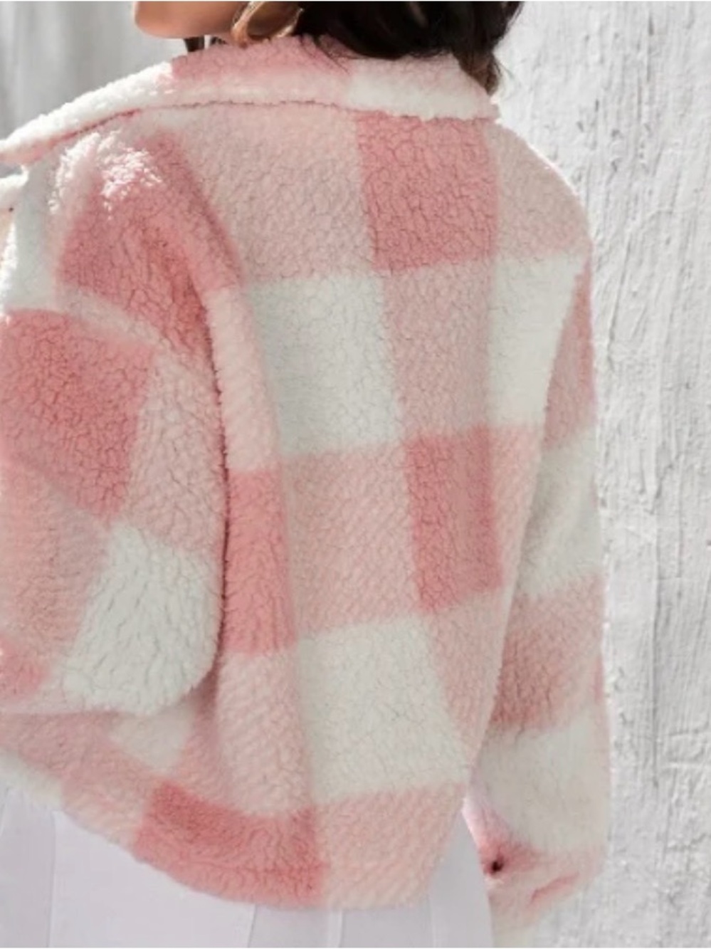 Pink plans print Teddy button up Sherpa jacket - size Medium -NWOT